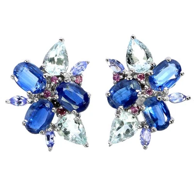 925 Sterling Silver Earrings Oval Kyanite 7x5mm Aquamarine Gemstone Jewelry - Image 1 of 4