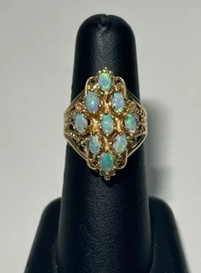 (MA6) Anello cocktail vintage oro giallo 14 carati opale australiano naturale - 7,9 grammi - Foto 1 di 12