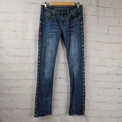 Cowgirl Tuff Blue Denim Jeans Womens 28 Studded Western Country Embroidered - Image 1 of 4