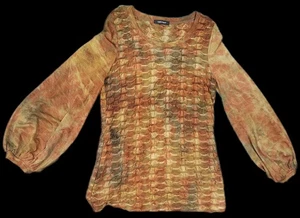 Karen Kane Vintage L Blouse Boho Billow Sleeve Fitted Bodice Tie-dye Look - Picture 1 of 7