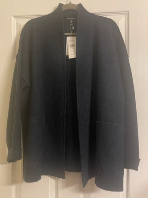 Jaqueta Eileen Fisher Deep Adriático leve lã fervida gola alta nova com etiquetas $348 GG - Imagem 1 de 4