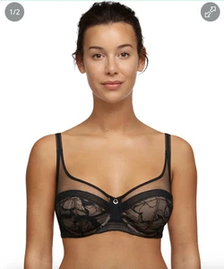 Chantelle Damen echte Spitze Bügel volle Abdeckung BH, schwarz, 34D US - Bild 1 von 12