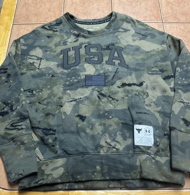 UNDER ARMOUR Sweatshirt Project Rock Camo Verterans Day USA Crewneck Womens Sz S - Image 1 of 4