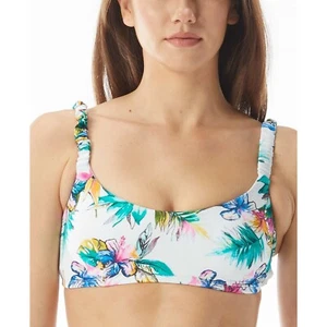 Sundazed Floral Bikini Swim Top Shirred-Strap White Pink M - Picture 1 of 5