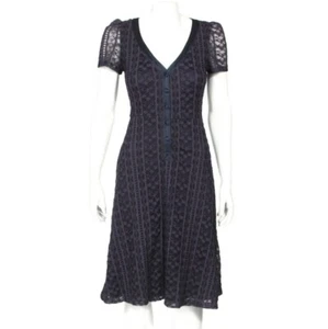 Vintage BETSEY JOHNSON 90s Y2K Dress Dark Blue Sheer Goth Twee Dress sz P /113 - Picture 1 of 7