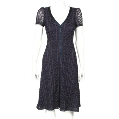 Vintage BETSEY JOHNSON 90s Y2K Dress Dark Blue Sheer Goth Twee Dress sz P /113 - Image 1 of 4