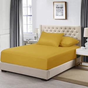 Full Fitted Sheet 16” Extra Deep Pocket Elastic Bed Sheets Twin Full King Queen - Picture 1 of 105