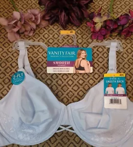 VANITY FAIR RADIANT Blue Bra 347651 Smooth Lightweight Sz 40C Light Blue NWT - Picture 1 of 11