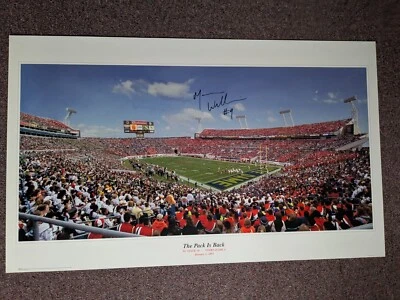 Póster panorámico firmado por Mario Williams NFL NCAA NC State 2003 fútbol americano certificado de autenticidad día Foto 1 de 2