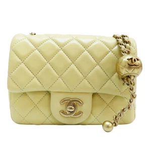 CHANEL Mini Pearl Crush Flap Shoulder Bag Yellow Quilted Lambskin Leather - Picture 1 of 17