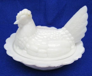 Antiguo plato de animales cubierto de nido de gallina de vidrio con leche Von Kampf #640b lata de gallina - Imagen 1 de 13
