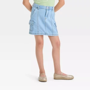 Cat & Jack Girls High-Rise Cargo Jean Skirt - Picture 1 of 4