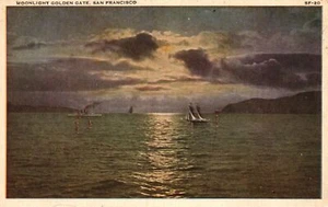 Vintage Postcard 1920's Moonlight Golden Gate San Francisco California Pacific - Picture 1 of 2