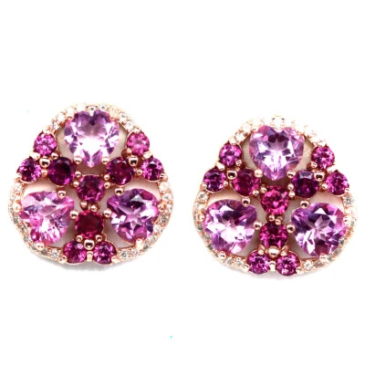 Piedras preciosas 6x6 mm. Pendientes de plata 925 topacio místico rosa, granate rodolita, circonitas Foto 1 de 4