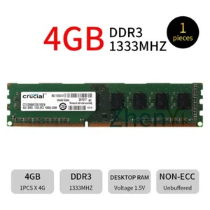 For Crucial 4GB 2GB DDR3 PC3-10600U 1333MHz 240Pin 1.5V DIMM RAM Desktop Memory - Picture 1 of 9