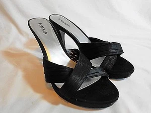 Sandler of Boston Pleated Sandal Pump Size 8.5 M Black Open Toe 4" High Heel - Picture 1 of 9
