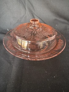 Vintage Sharon “Cabbage Rose” Glass Covered Butter Dish Federal Glass Co. 1935 - Picture 1 of 7