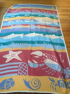 L.L.Bean Vintage gewebte Baumwolle Überwurf Decke MAINE SHORE Sealife Hergestellt in den USA 74 x 48 - Bild 1 von 9