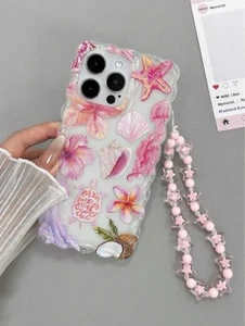 Coque téléphone esthétique thème océan avec sangle breloque perlée pour iPhone - Photo 1 sur 5