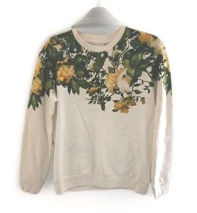 Zara Off-White Sweatshirt Blumen & Papageien Print entlang des Ausschnitts. Gr. S-M Elfenbein - Bild 1 von 8