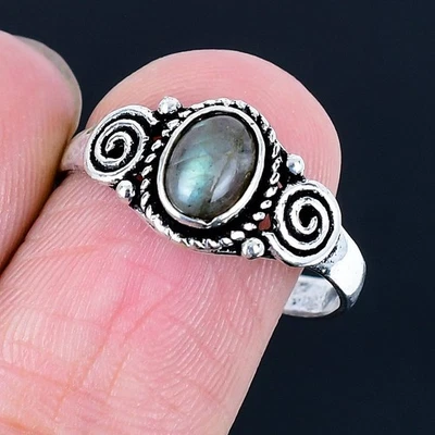 Anillo Labradorita 925 Chapado en Plata Hecho a Mano de EE. UU. Talla 9 Foto 1 de 3