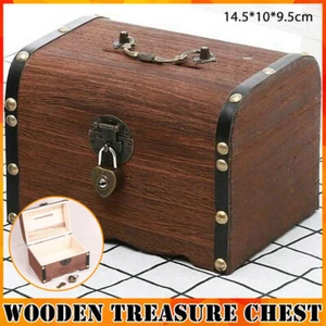 Wooden Treasure Chest Retro Money Storage Box Case Coin Piggy Bank Organizer AU - Picture 1 of 12
