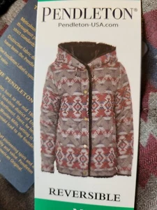 Womens Pendleton Revesible Jacket Coat Plush Black Maroon Gray Native Large L - Picture 1 of 3