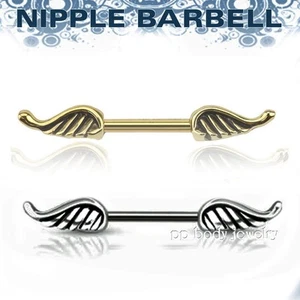 1PC. Angel Wings Gold IP 316L Surgical Steel Nipple Ring Barbell - Picture 1 of 2