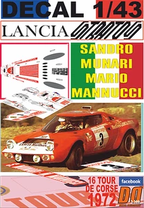 DECAL 1/43 LANCIA STRATOS HF S.MUNARI TOUR DE CORSE 1972 DnF (04) - Picture 1 of 1