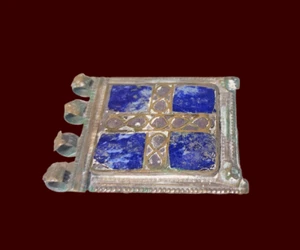 Islamic Jewelry - Moroccan Barbarian Pendant Amulet W/ Natural Lapis Inlaid - Picture 1 of 4