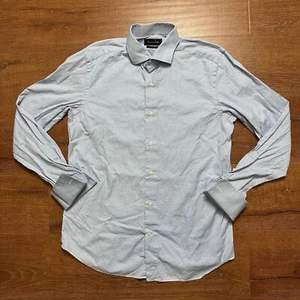 Massimo Dutti Button Up Shirt L 16 Blue Micro Dot Dress Wedding Business Luxury - Picture 1 of 12