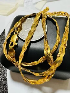 22C 22K 916 Fine Real DUBAI Gold Braid Chain Necklace 22” long 4.5mm 14.6g - Picture 1 of 24