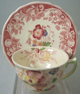 Vintage Royal Doulton POMEROY red multicolor CUP & SAUCER SET Rare Bone China - Picture 1 of 7