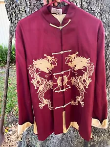Dragon Embroidered 100% Silk Chinese Traditional Long Sleeve Shirt Men XL! - Picture 1 of 7