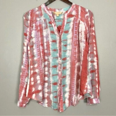 Camisa Hope & Harlow Shibori Tie Dye Para Mujer Talla S Botón Delantero Mangas con Pestaña Enrollable Foto 1 de 4