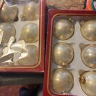 12 VTG Christmas Ornaments Gold Round Balls Regal Gold Crowns Glass Victoria
