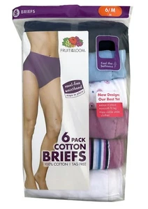 Fruit of the Loom® Women's Briefs 6-Pack "100% Cotton & Tag Free" 6DBRIAS - Picture 1 of 11