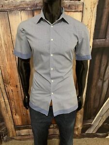 Burberry London SS Blue & Black Polka Dot Cotton/Silk Dress Shirt Size Medium