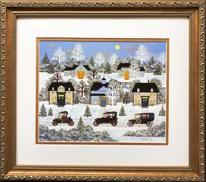 Jane Wooster Scott "The Party's Over" CUSTOM FRAMED Primitive Art Winter - Imagen 1 de 3