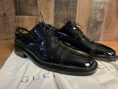 Vintage Gucci Cap Toe Lace Up Patent Leather Dress Shoe Sz 10.5 US (IT 10) Italy - Image 1 of 4