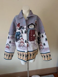 Vintage Holiday Winter Tapestry Jacket Womens Large Granny Teacher Core Snow 90s - Picture 1 of 17