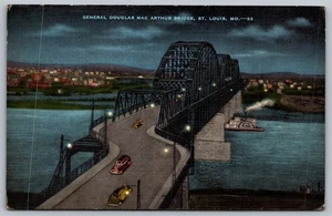 St. Louis MO General Douglas MacArthur Bridge at Night View Vintage Postcard - Picture 1 of 2