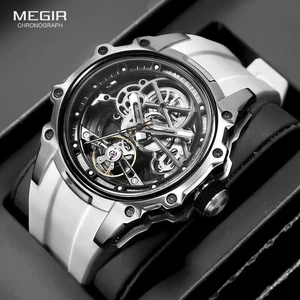 Orologio MEGIR Uomo Quadrante Scheletro Automatico Meccanico Impermeabile Cinturino Silicone - Foto 1 di 14
