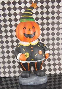 Vintage style Pumpkin Head Man NEW folk art boy carnival retro mix w/Johanna 11" - Picture 1 of 5