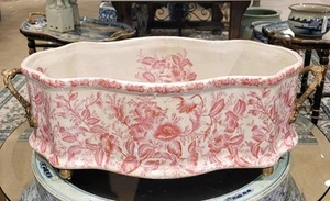 Estilo Vintage Rosa Primrose Porcelana Grande con Plantadora/Cachépot Ormolu de Bronce - Imagen 1 de 7