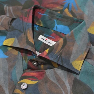 Kiton NWOT Casual Button Down Shirt Sz M in Multicolor Leaf Pattern 100% Cotton - Image 1 of 4