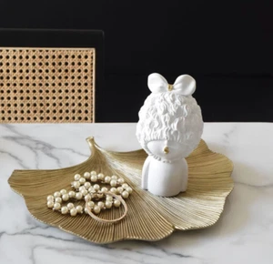 Bandeja de hojas de ginkgo dorado soporte de llaves de entrada platos de decoración accesorios de frutas - Imagen 1 de 8