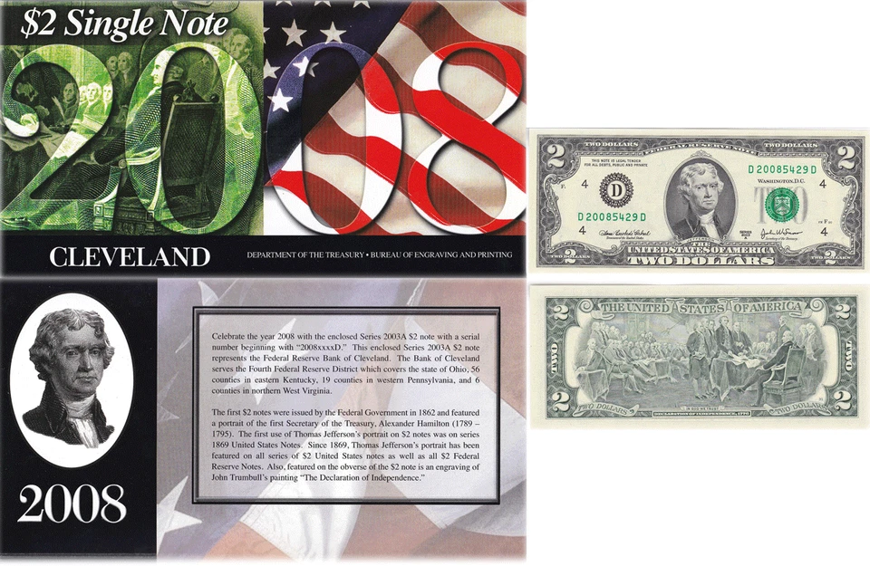 2003A $2 Bill 2008 BEP Portfolio Issue Cleveland District Serial #D20085429D - Image 1 of 1