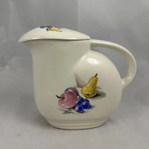Vintage Knowles Utility Ware White Milk Pitcher with Fruit Pattern and Lid - Picture 1 of 8