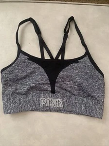 Victoria Secret Pink Crisscross Strap Sports Bra Sz Xs Gray And Black - Picture 1 of 5